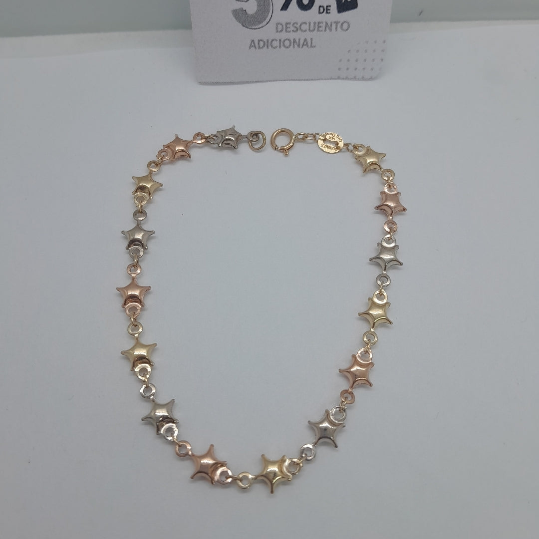 PULSERA TEJIDO ESPECIAL ESTRELLAS COMBINADAS 14K 18 CM 2.3 GR (NUEVO)