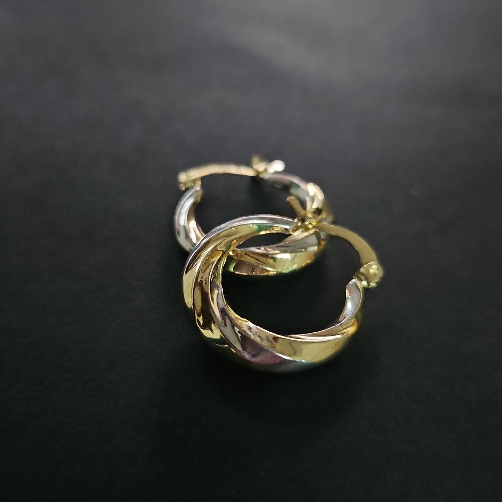 ARETES TEJIDO ARRACADA TRENZADA COMBINADA 14K 1.8 GR (NUEVO)