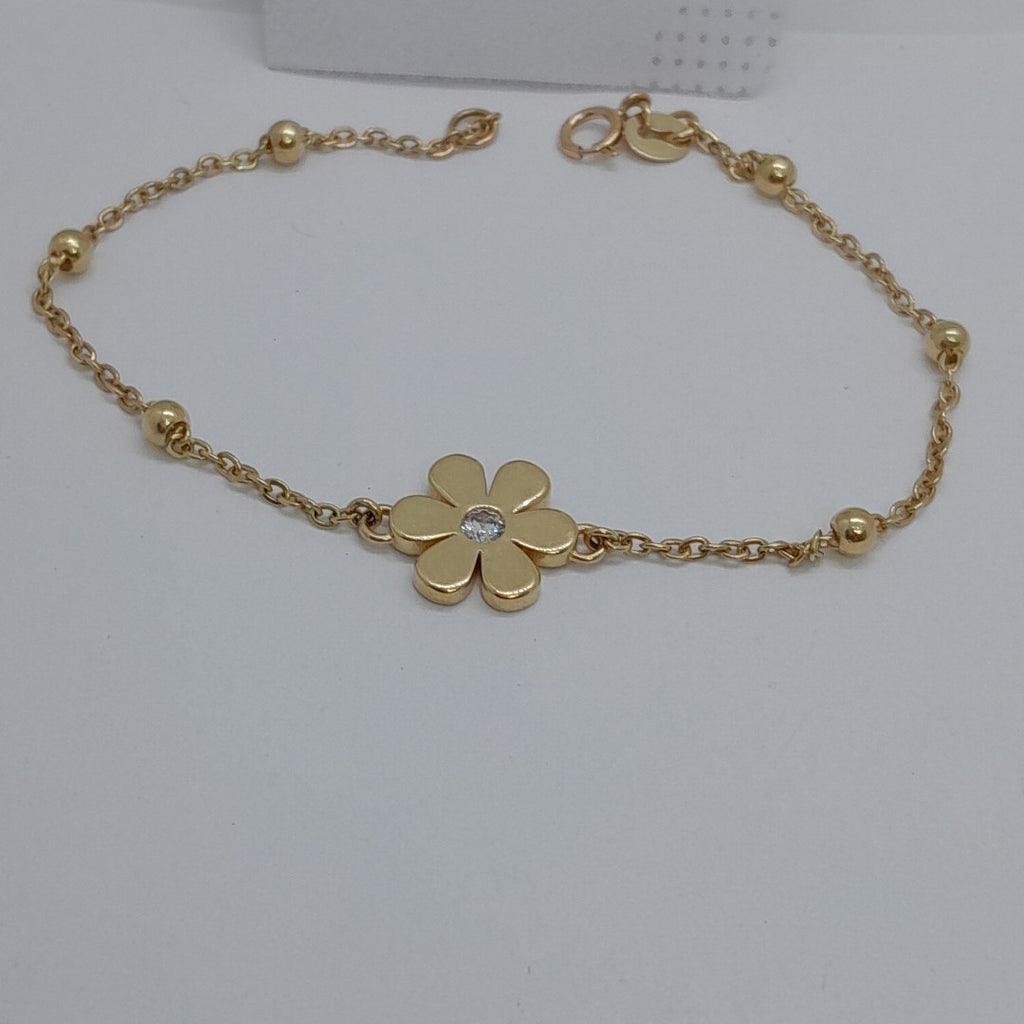 PULSERA TEJIDO ESPECIAL FLOR CON CIRCONIA 14K 18 CM 2.5 GR (NUEVO)