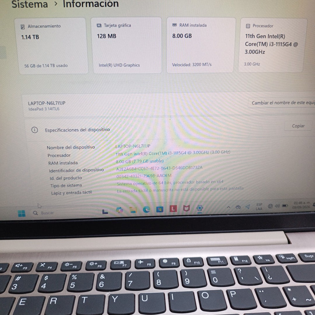 LAPTOP LENOVO IDEAPAD 3 14ITL6 (2023) 1 TB + 256 GB SSD 8 GB RAM (SEMINUEVO)