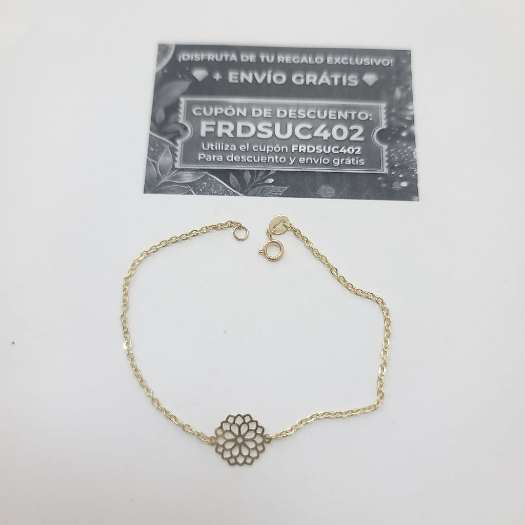 PULSERA TEJIDO ESPECIAL CON MANDALA 14K 18 CM 1.3 GR (NUEVO)