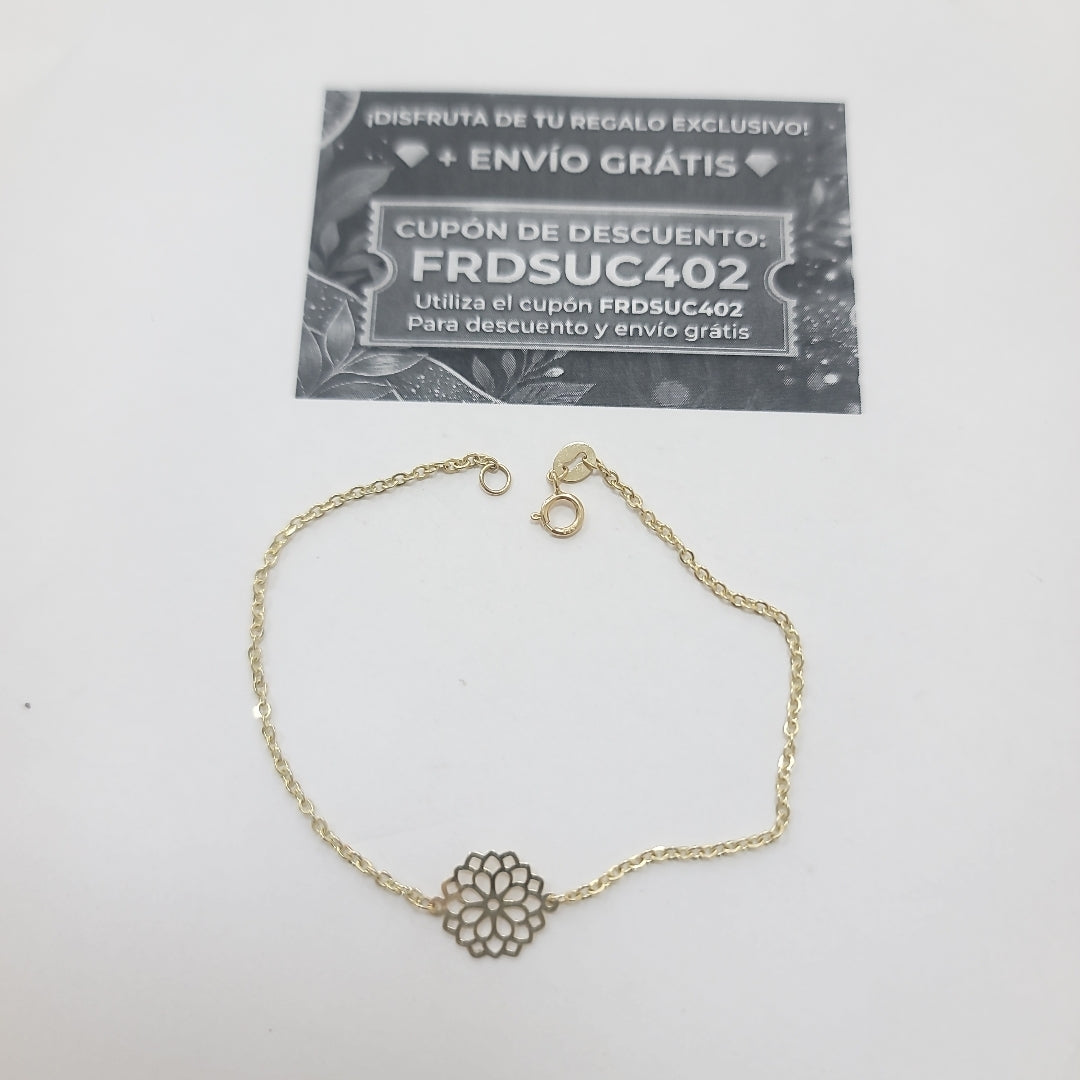 PULSERA TEJIDO ESPECIAL CON MANDALA 14K 18 CM 1.3 GR (NUEVO)