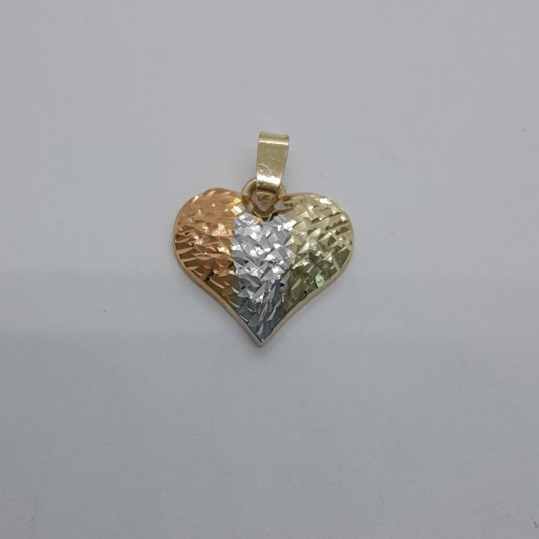 DIJE TEJIDO CORAZON LABRADO COMBINADO 14K 1.2 GR (NUEVO)