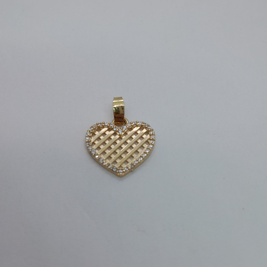 DIJE TEJIDO CORAZON CON CERCO DE CIRCONIAS 14K 1.1 GR (NUEVO)