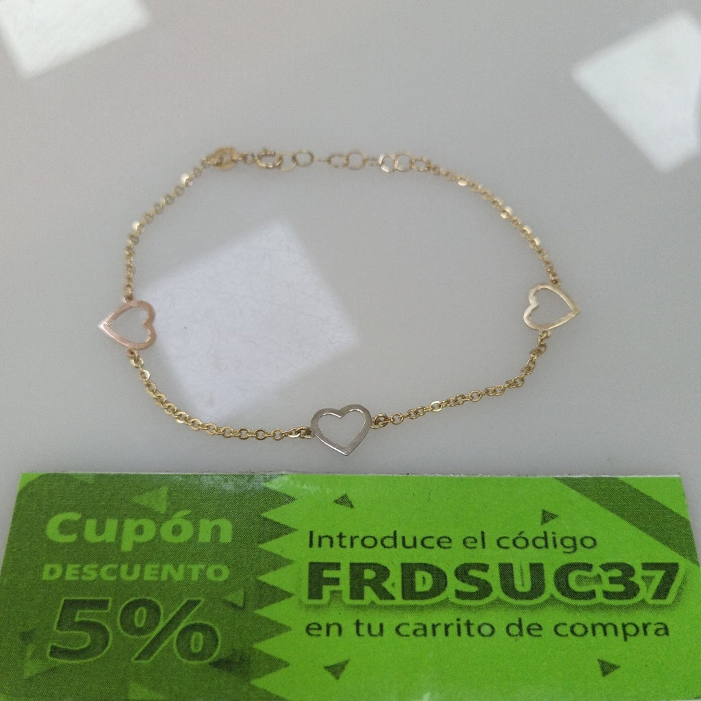 PULSERA ESPECIAL CON CORAZONES CONBINADOS 14K 18 CM 1.6 GR (NUEVO)