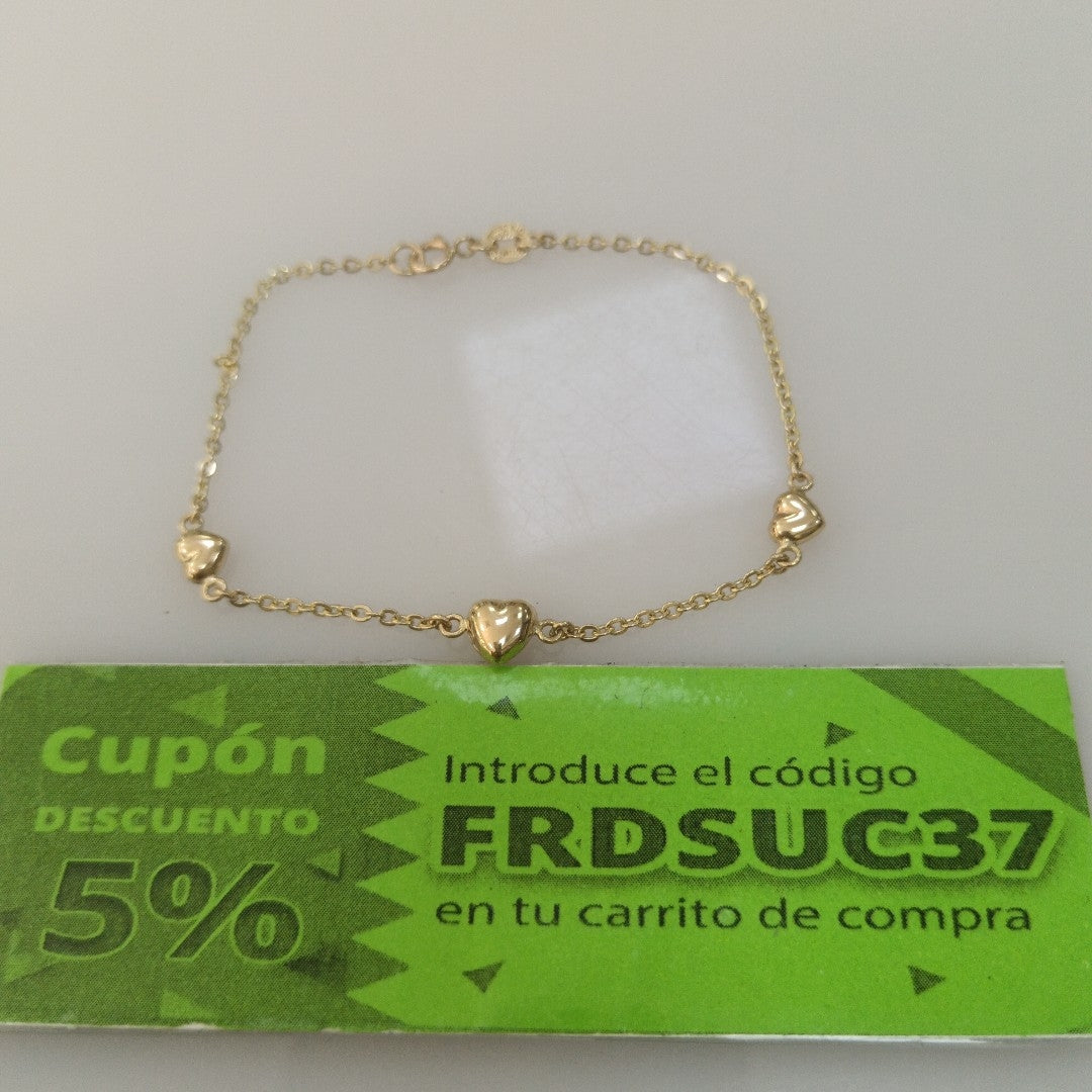 PULSERA TEJIDO ESPECIAL CON CORAZONES 14K 18 CM 1.7 GR (NUEVO)