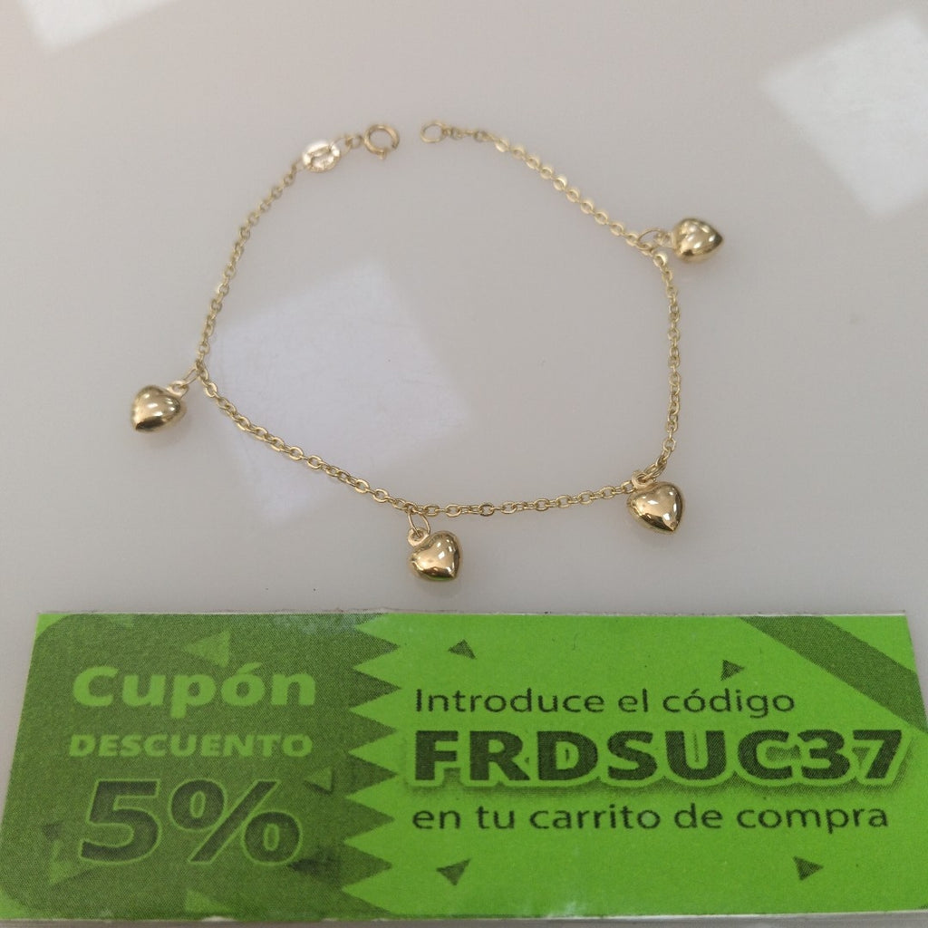 PULSERA ESP CON FIG CORAZONES 14K 18 CM 1.8 GR (NUEVO)