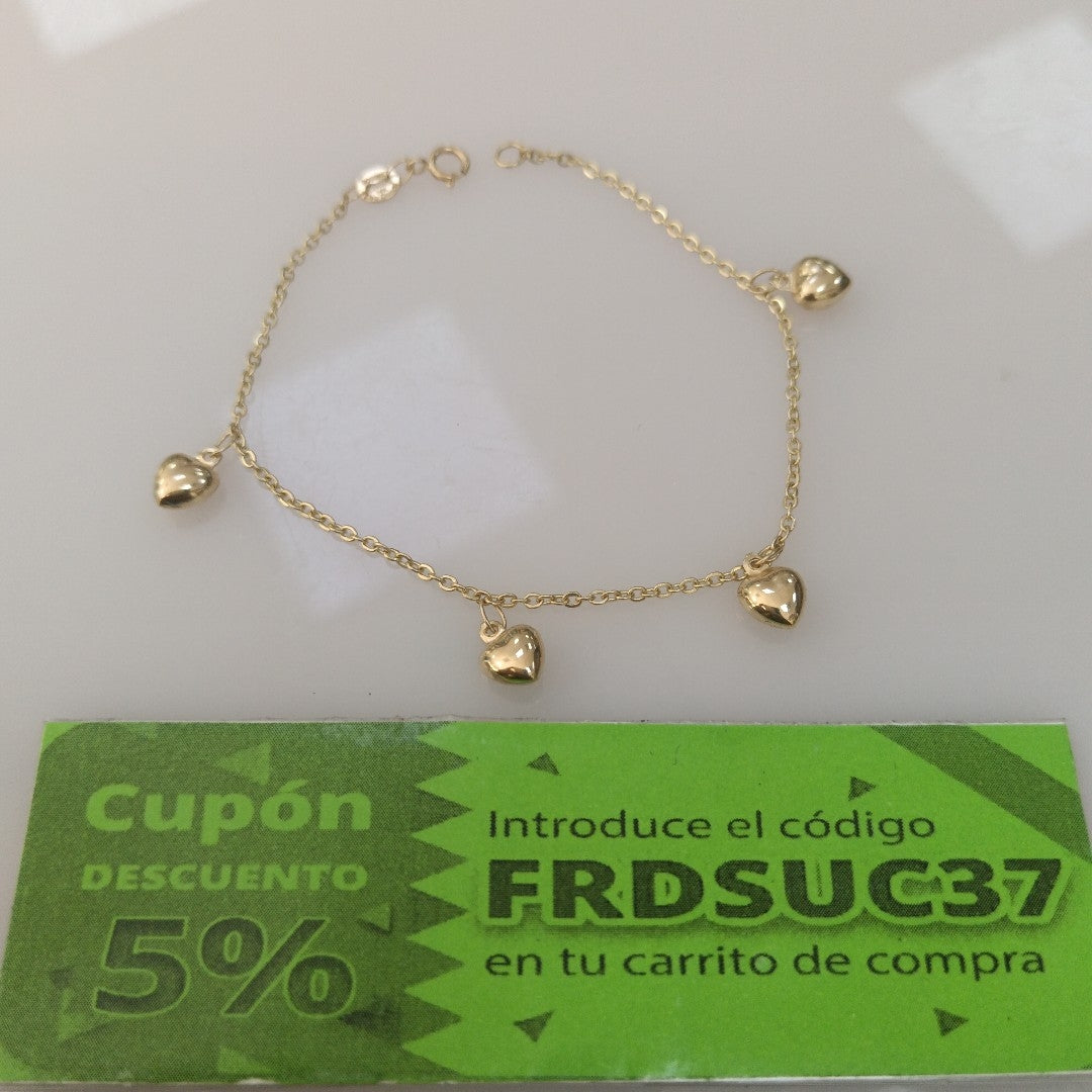 PULSERA ESP CON FIG CORAZONES 14K 18 CM 1.8 GR (NUEVO)