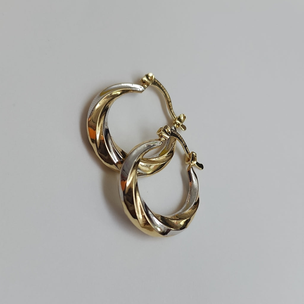 ARETES TEJIDO ARRACADA TRENZADA COMBINADA 14K 1.8 GR (NUEVO)