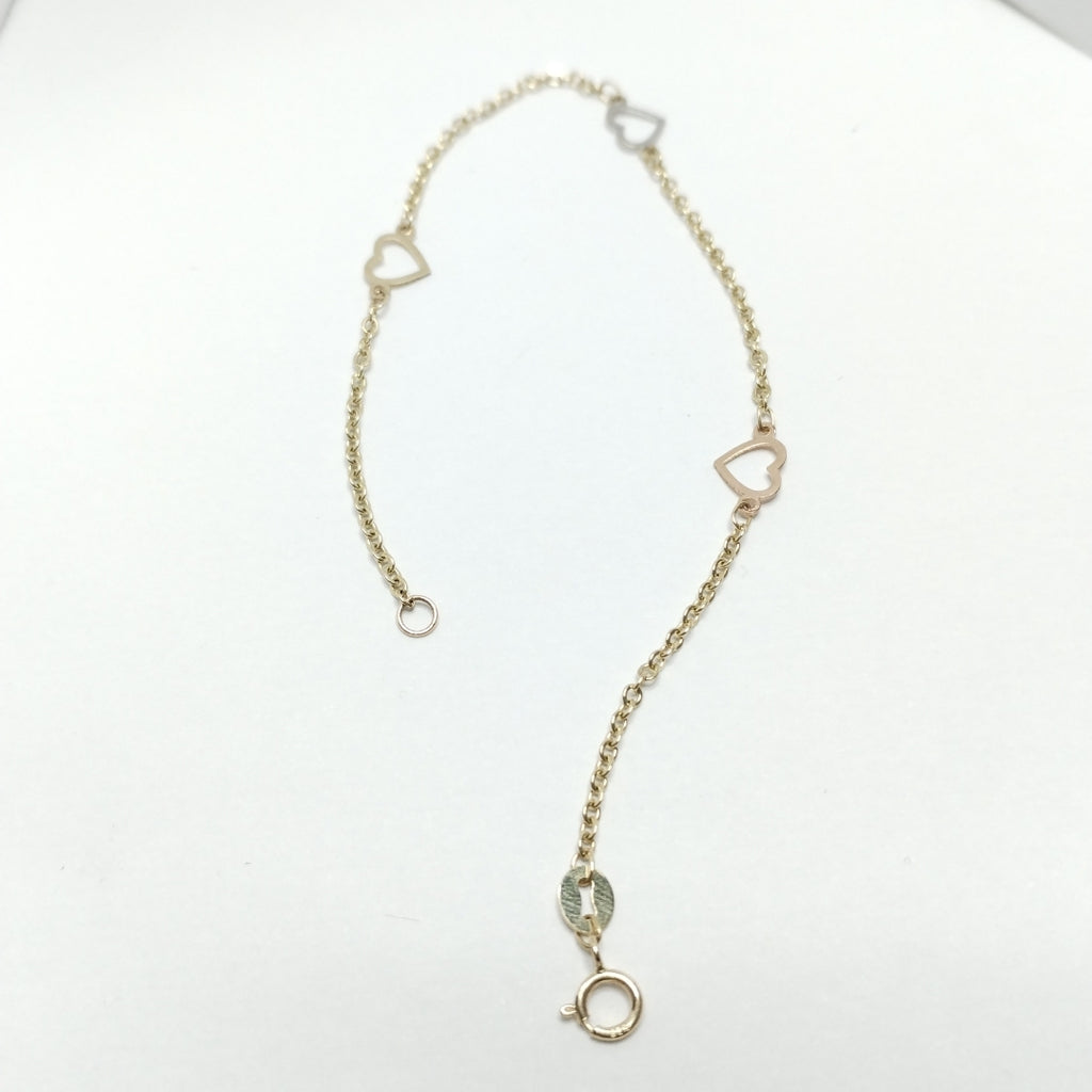 PULSERA ESPECIAL CON CORAZONES 14K 18 CM 1.2 GR (NUEVO)