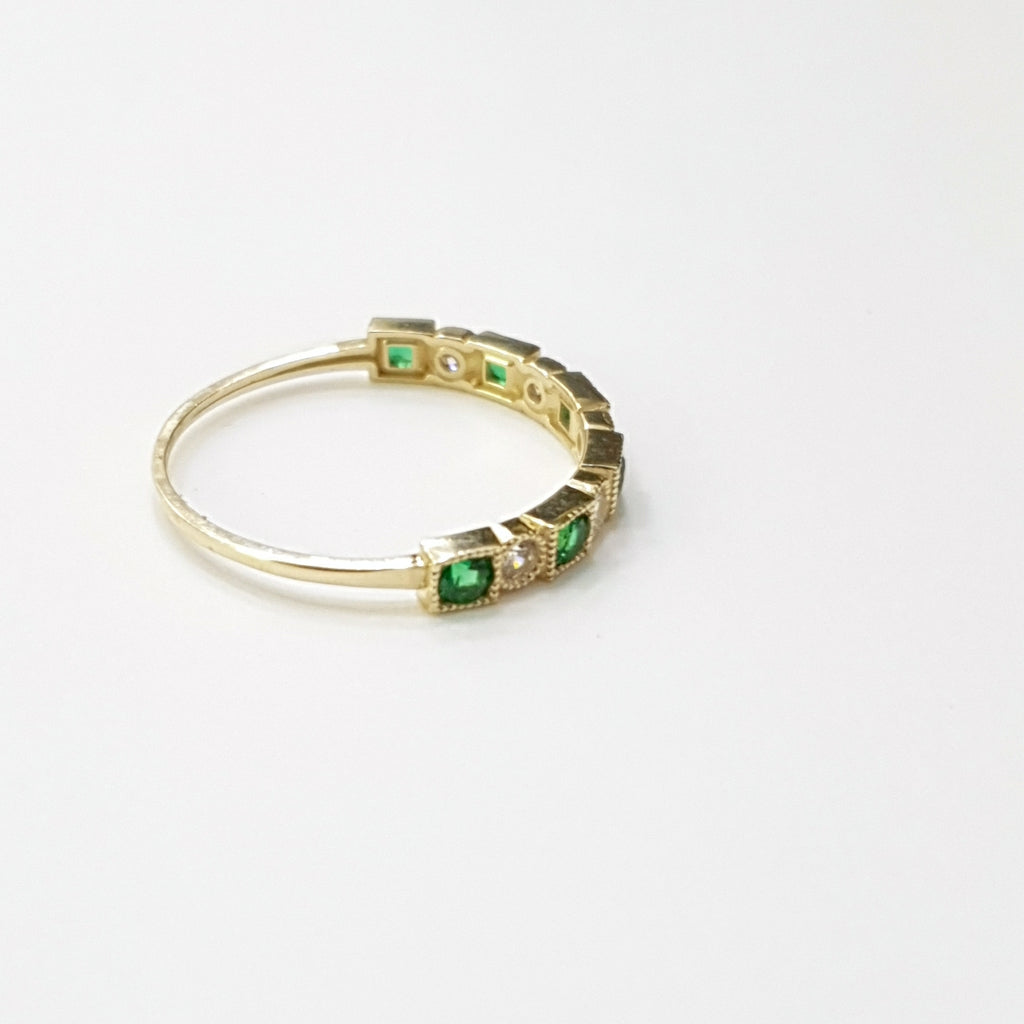 ANILLOS TEJIDO ANILLITO C CIRCONIAS Y PIEDRAS VERDES 14K 9 1.5 GR (NUEVO)