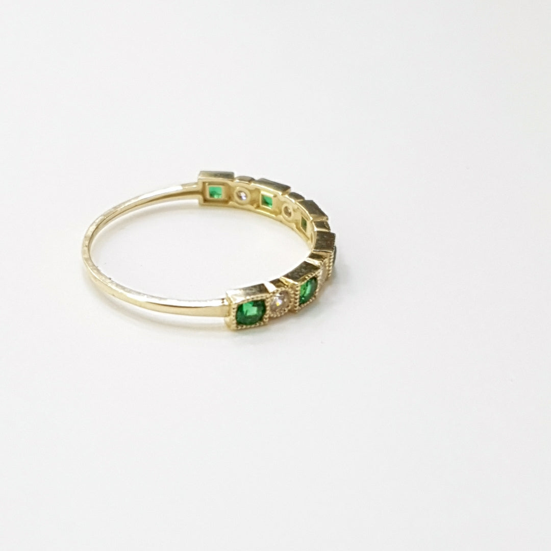 ANILLOS TEJIDO ANILLITO C CIRCONIAS Y PIEDRAS VERDES 14K 9 1.5 GR (NUEVO)