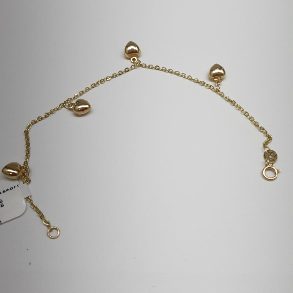 PULSERA ESP CON FIG CORAZONES 14K 18 CM 1.8 GR (NUEVO)
