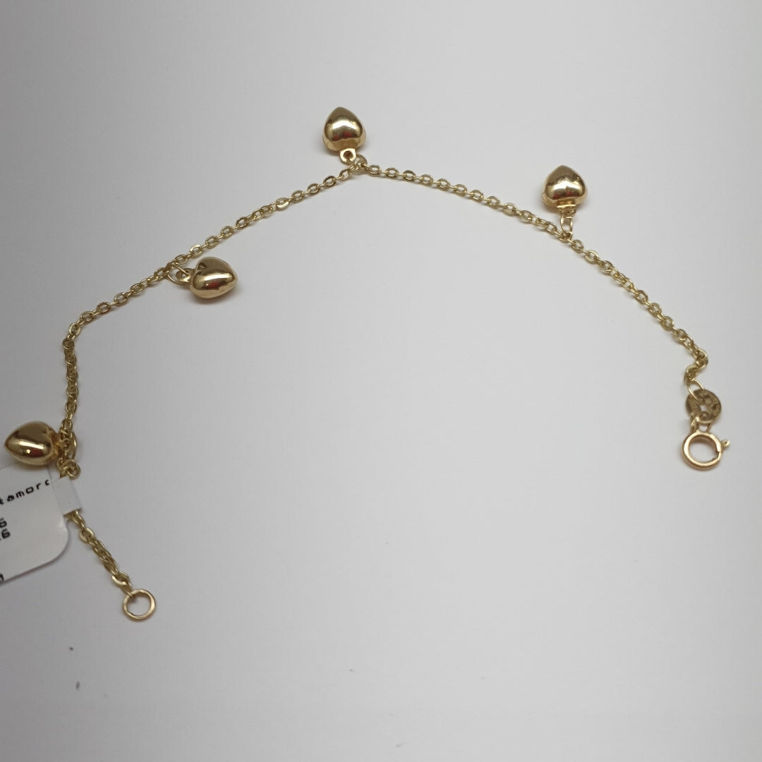 PULSERA ESP CON FIG CORAZONES 14K 18 CM 1.8 GR (NUEVO)