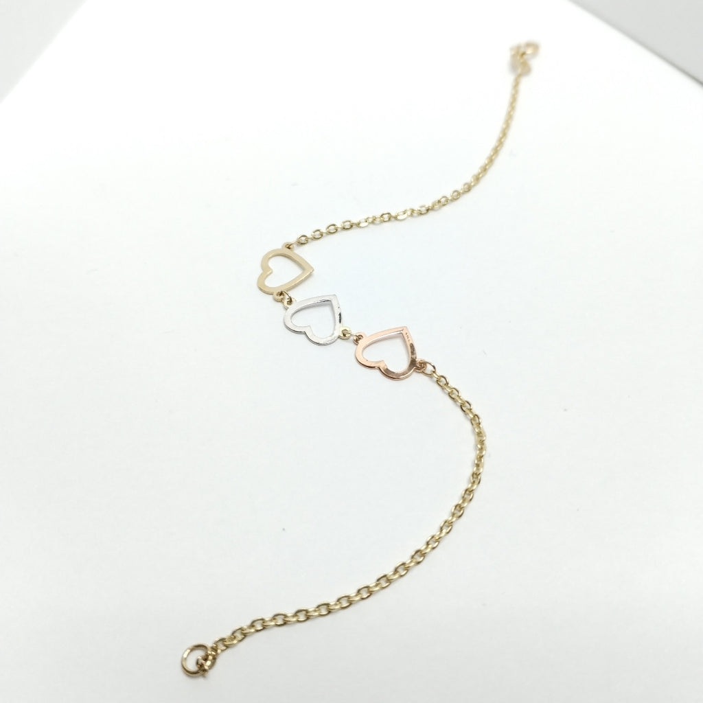 PULSERA ESPECIAL CON CORAZONES 14K 18 CM 1.4 GR (NUEVO)