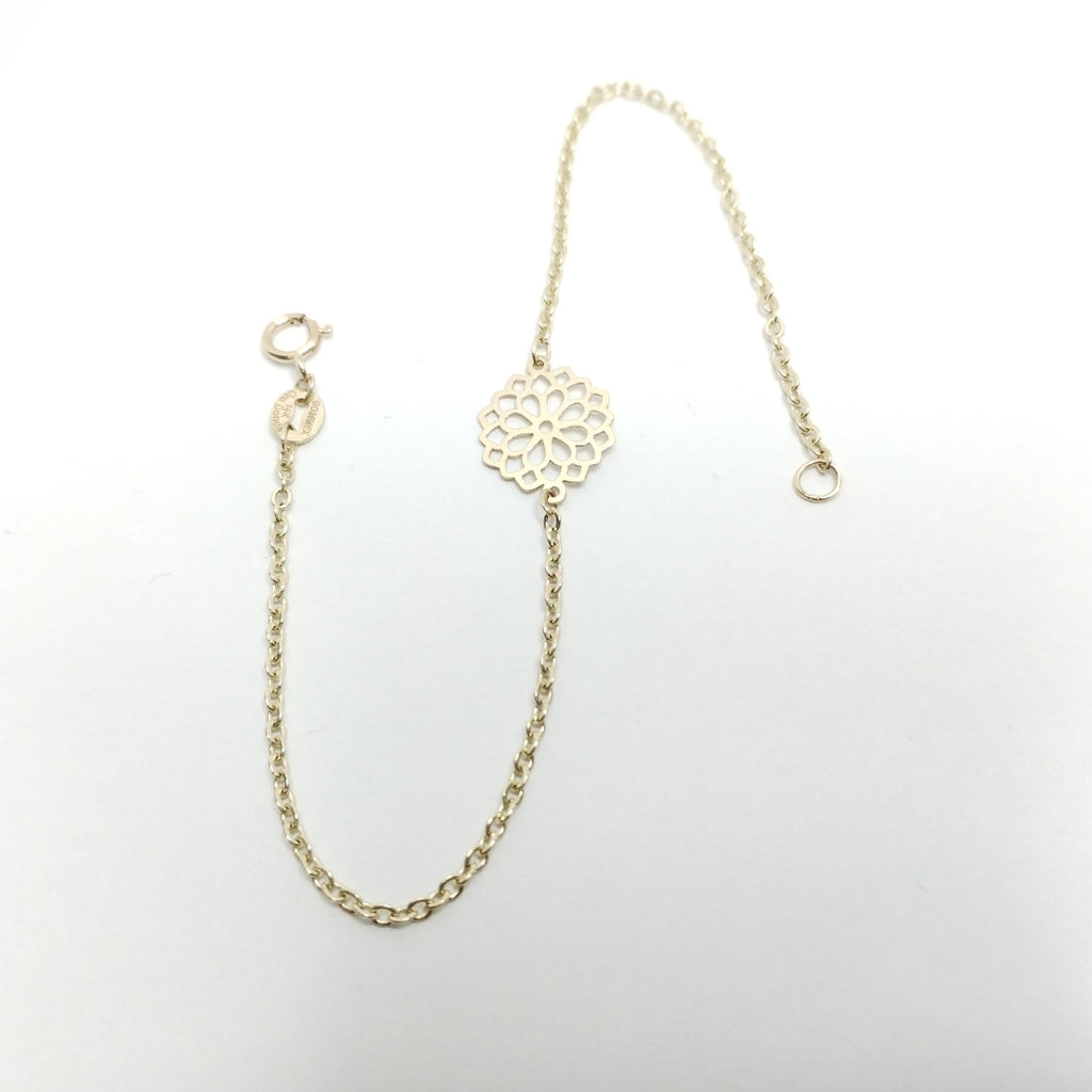 PULSERA TEJIDO ESPECIAL CON MANDALA 14K 18 CM 1.3 GR (NUEVO)