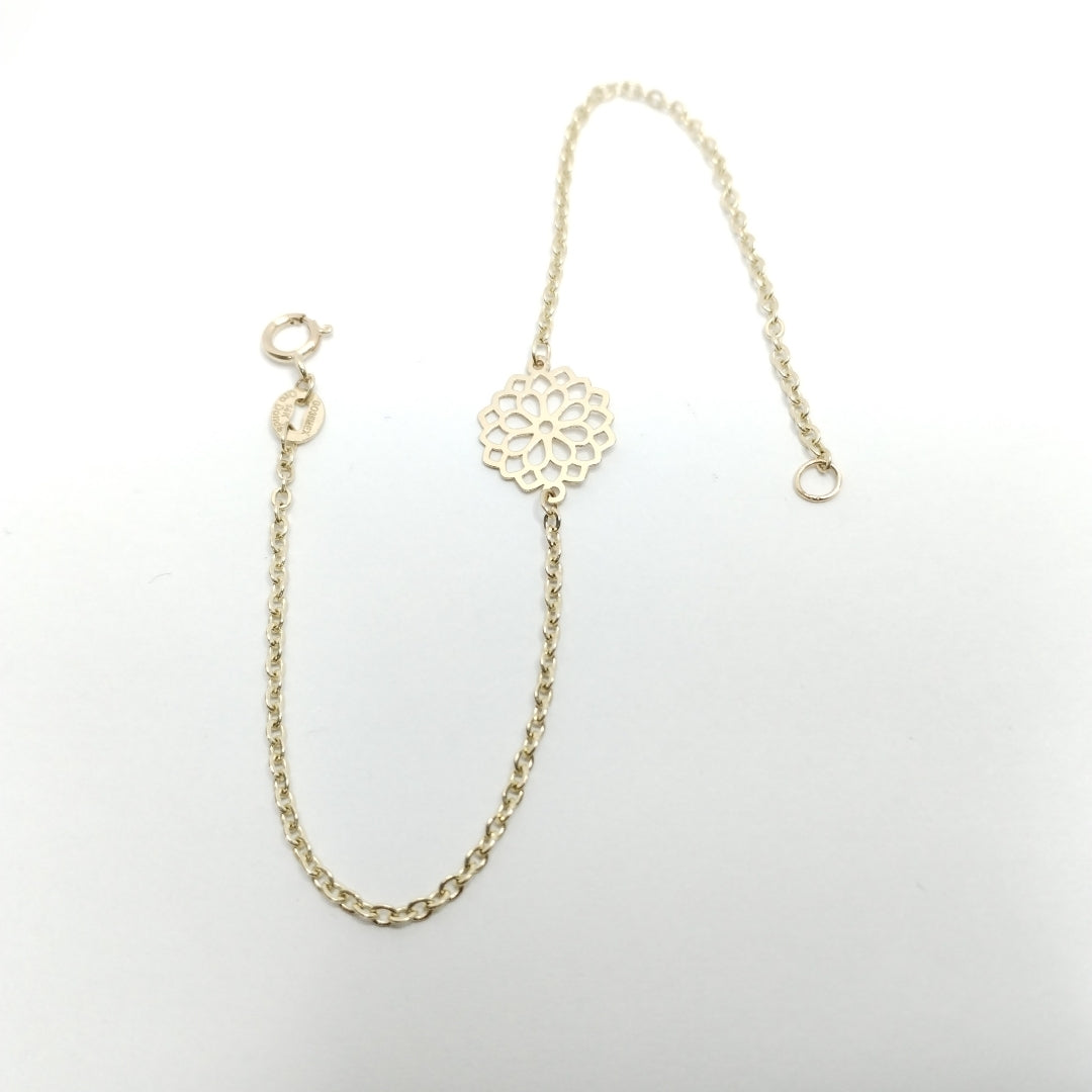 PULSERA TEJIDO ESPECIAL CON MANDALA 14K 18 CM 1.3 GR (NUEVO)