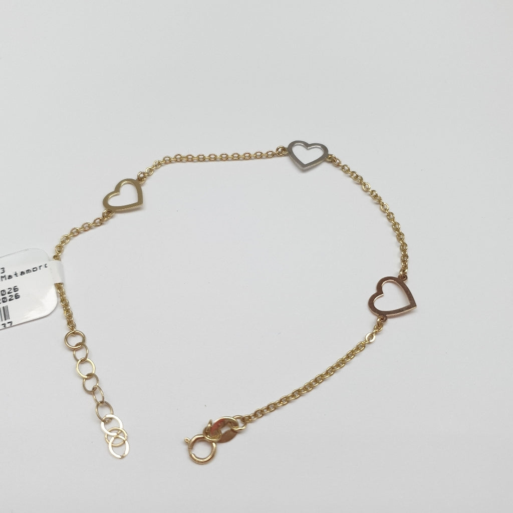 PULSERA ESPECIAL CON CORAZONES CONBINADOS 14K 18 CM 1.7 GR (NUEVO)