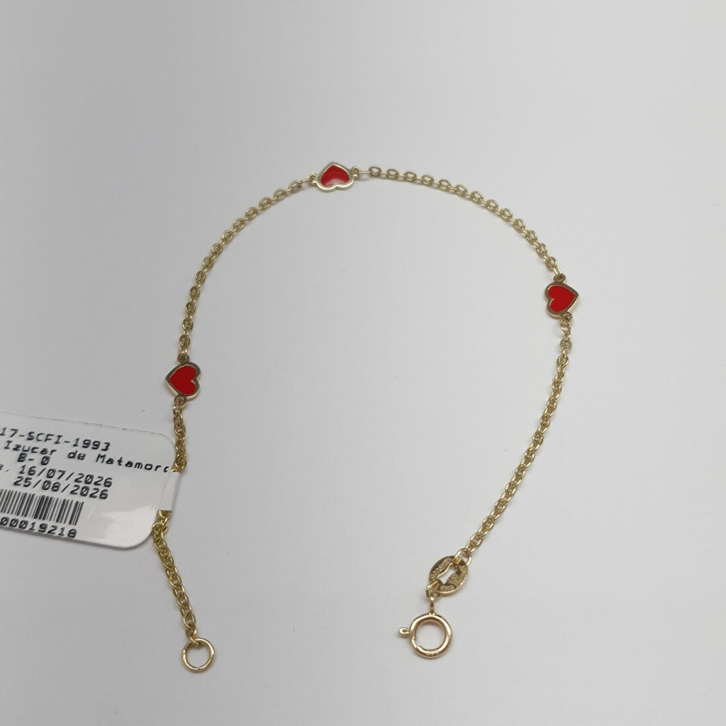 PULSERA ESPECIAL CON CORAZONES 14K 18 CM 1.4 GR (NUEVO)