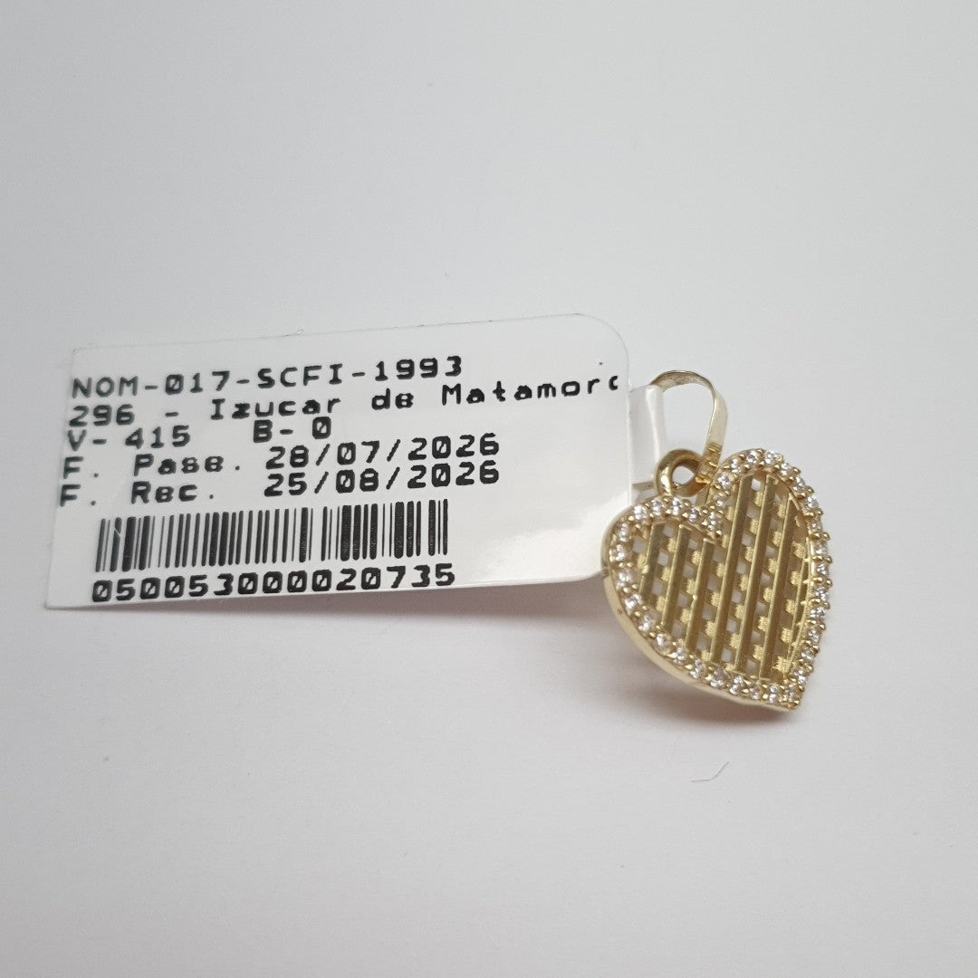 DIJE TEJIDO CORAZON CON CERCO DE CIRCONIAS 14K 1.1 GR (NUEVO)
