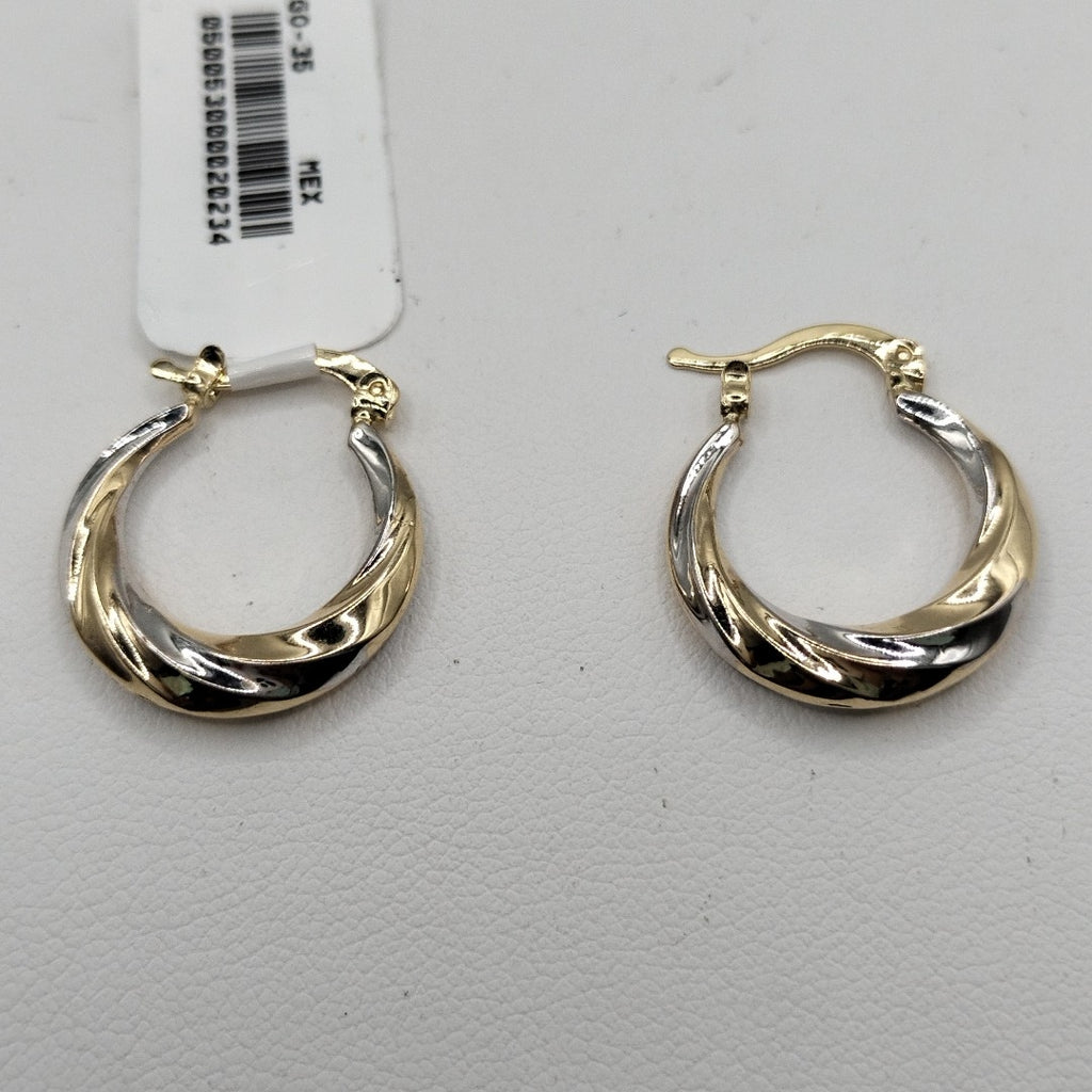 ARETES TEJIDO ARRACADA TRENZADA COMBINADA 14K 1.8 GR (NUEVO)