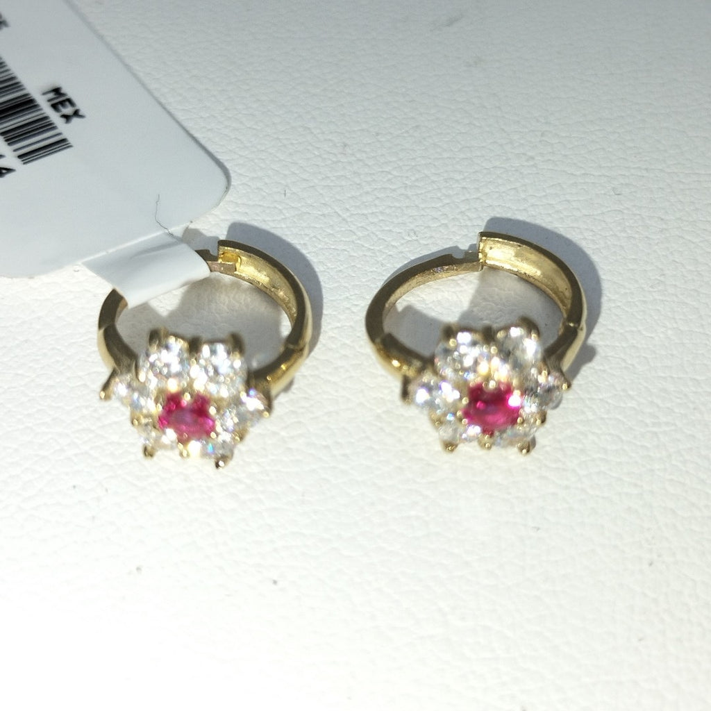 ARETES HUGGIES CON CIRCONIAS Y PIEDRA DE COLOR 14K 1.7 GR (NUEVO)