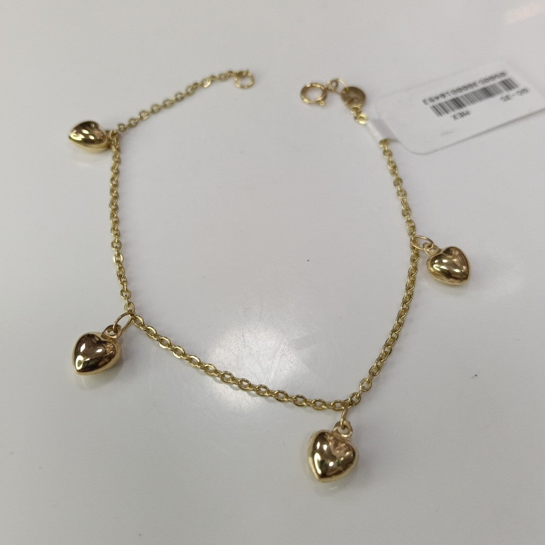 PULSERA ESP CON FIG CORAZONES 14K 18 CM 1.8 GR (NUEVO)