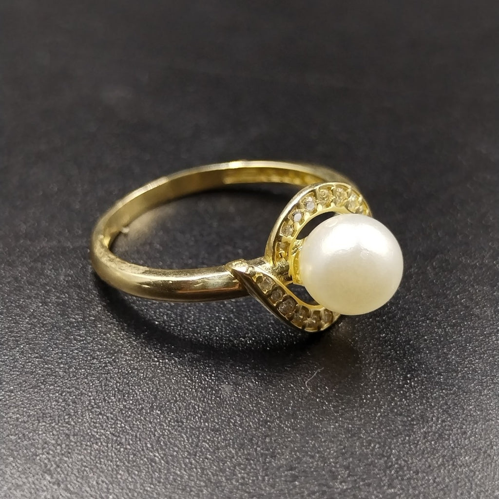ANILLOS CIRCONIAS Y PERLA ORO 10K TALLA 8 2.1 GR (NUEVO)