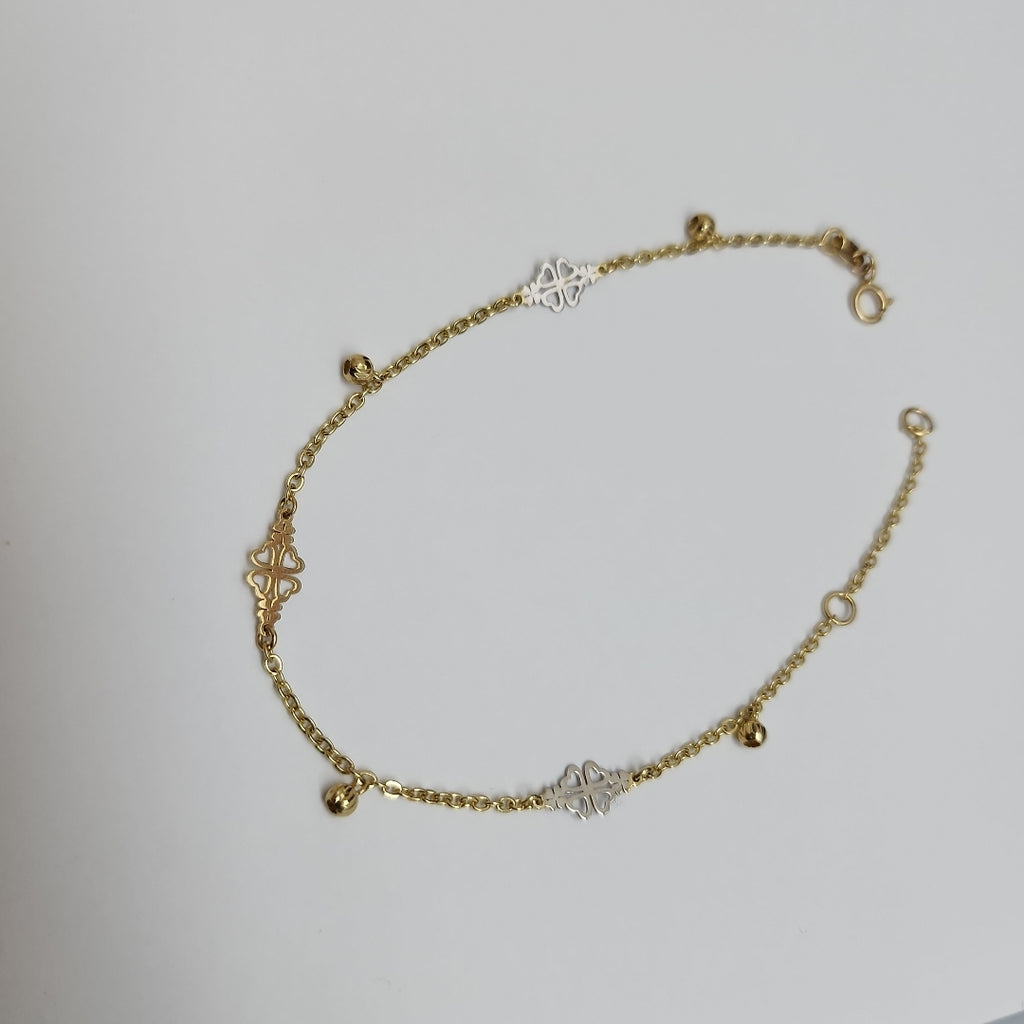 PULSERA ESPECIAL CON TREBOL 14K 18 CM 1.9 GR (NUEVO)