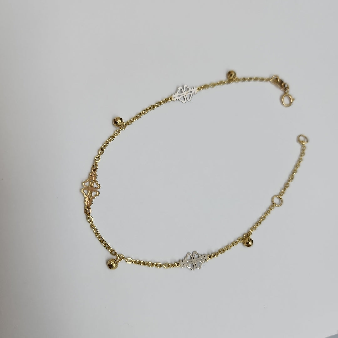 PULSERA ESPECIAL CON TREBOL 14K 18 CM 1.9 GR (NUEVO)