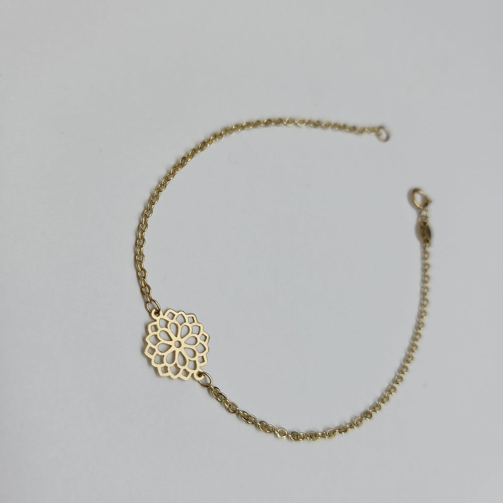 PULSERA TEJIDO ESPECIAL CON MANDALA 14K 18 CM 1.3 GR (NUEVO)