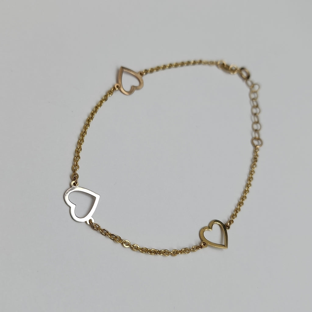 PULSERA ESPECIAL CON CORAZONES CONBINADOS 14K 18 CM 1.6 GR (NUEVO)