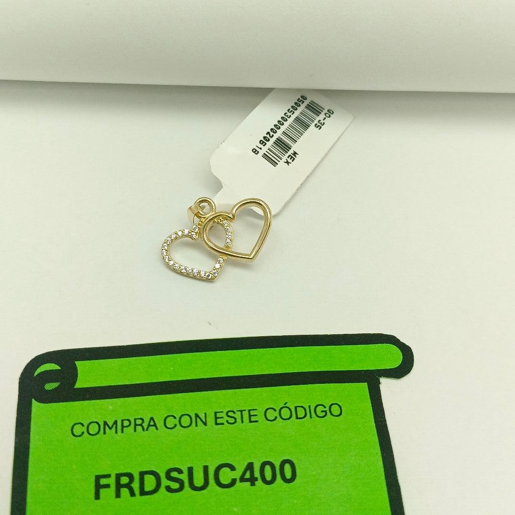 DIJE TEJIDO DOS CORAZONES CON CIRCONIAS 14K 1.4 GR (NUEVO)