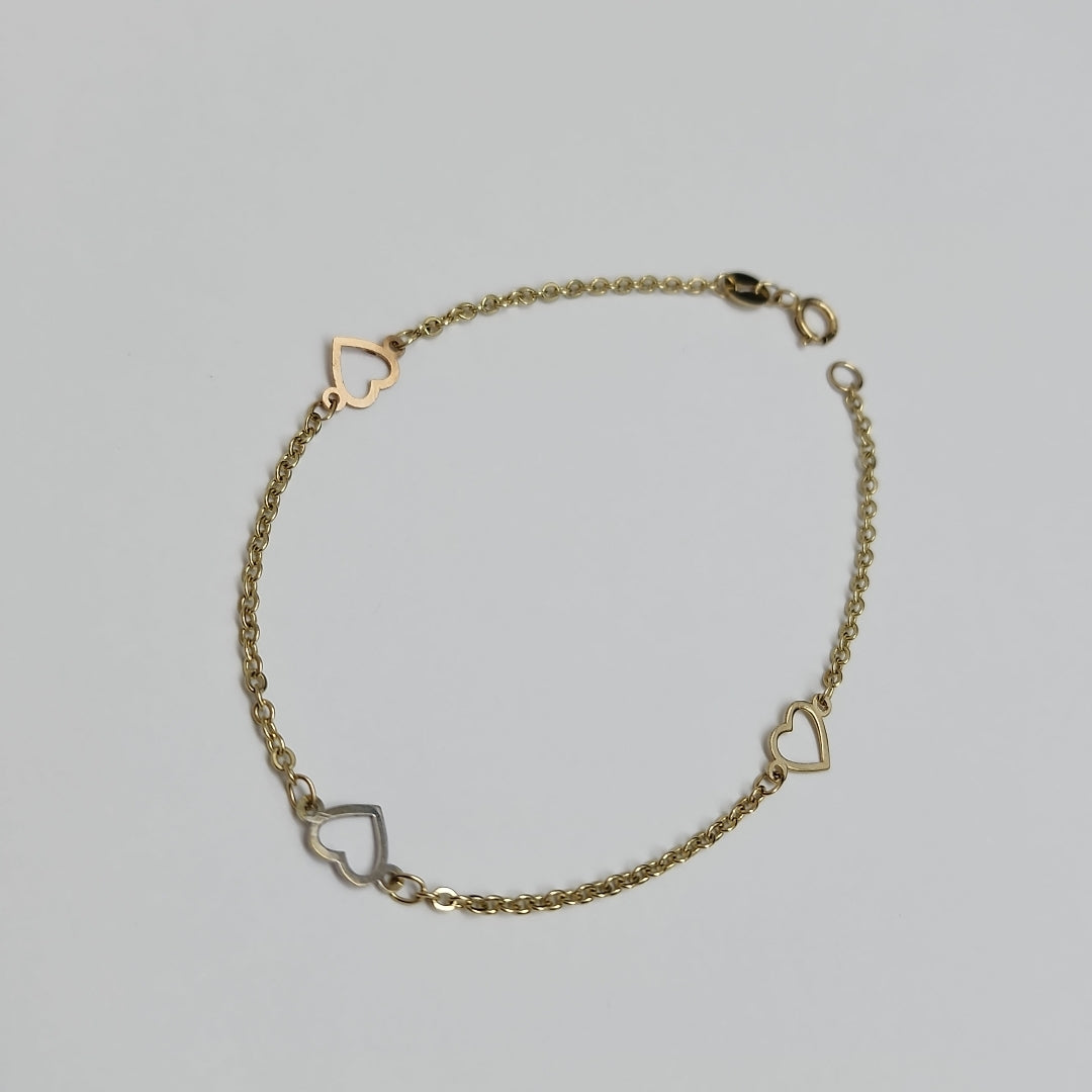 PULSERA ESPECIAL CON CORAZONES 14K 18 CM 1.2 GR (NUEVO)