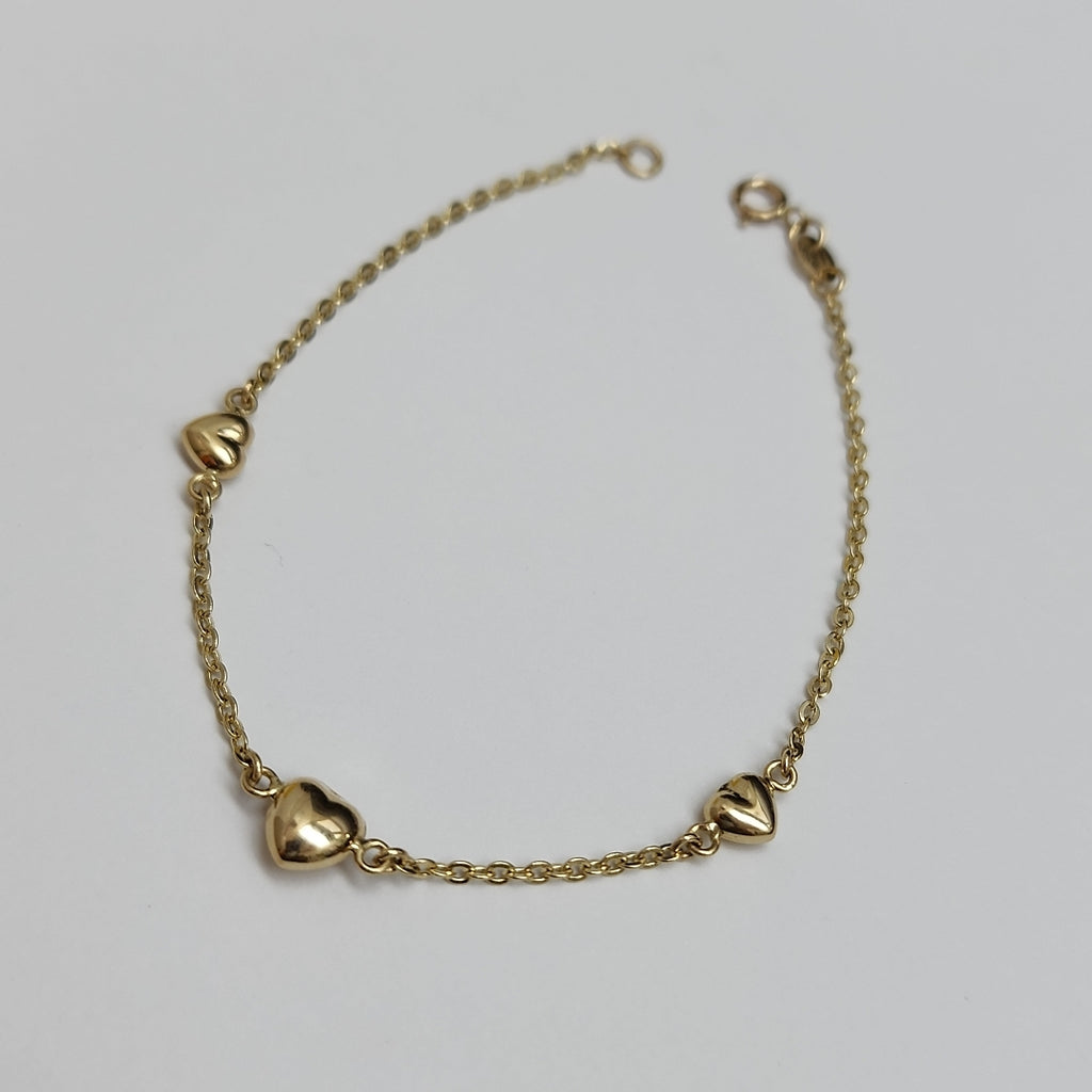 PULSERA TEJIDO ESPECIAL CON CORAZONES 14K 18 CM 1.7 GR (NUEVO)
