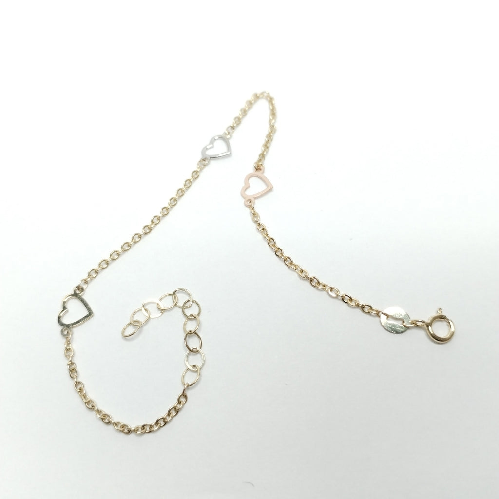 PULSERA ESPECIAL CON CORAZONES 10K 18 CM 1.2 GR (NUEVO)