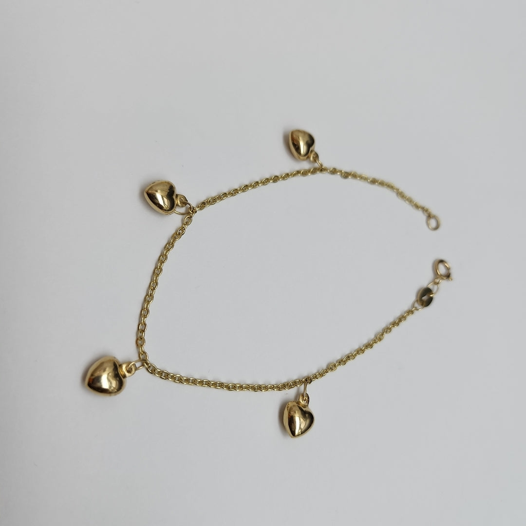 PULSERA ESP CON FIG CORAZONES 14K 18 CM 1.9 GR (NUEVO)