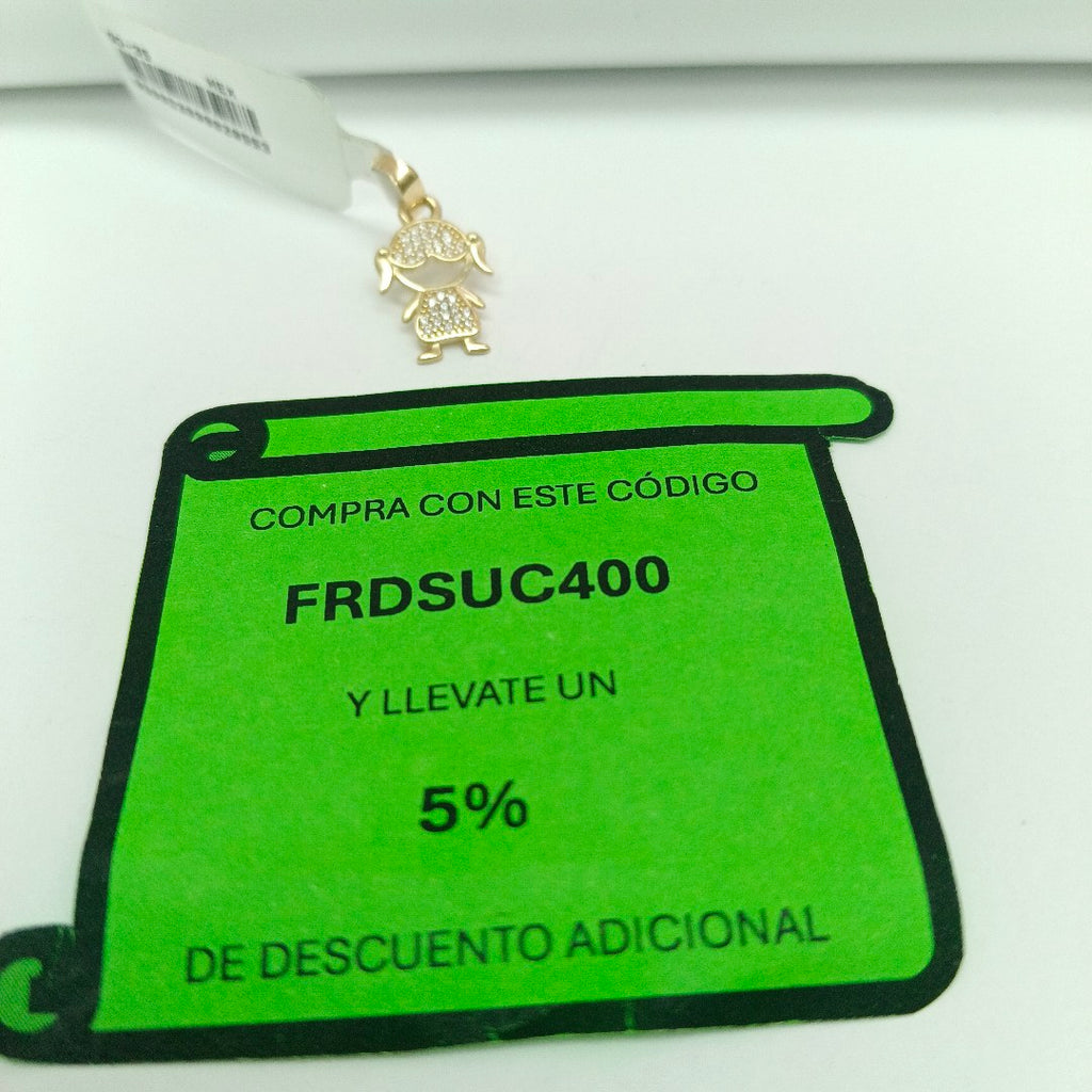 DIJE TEJIDO NIÑA CON CIRCONIAS 14K 0.9 GR (NUEVO)