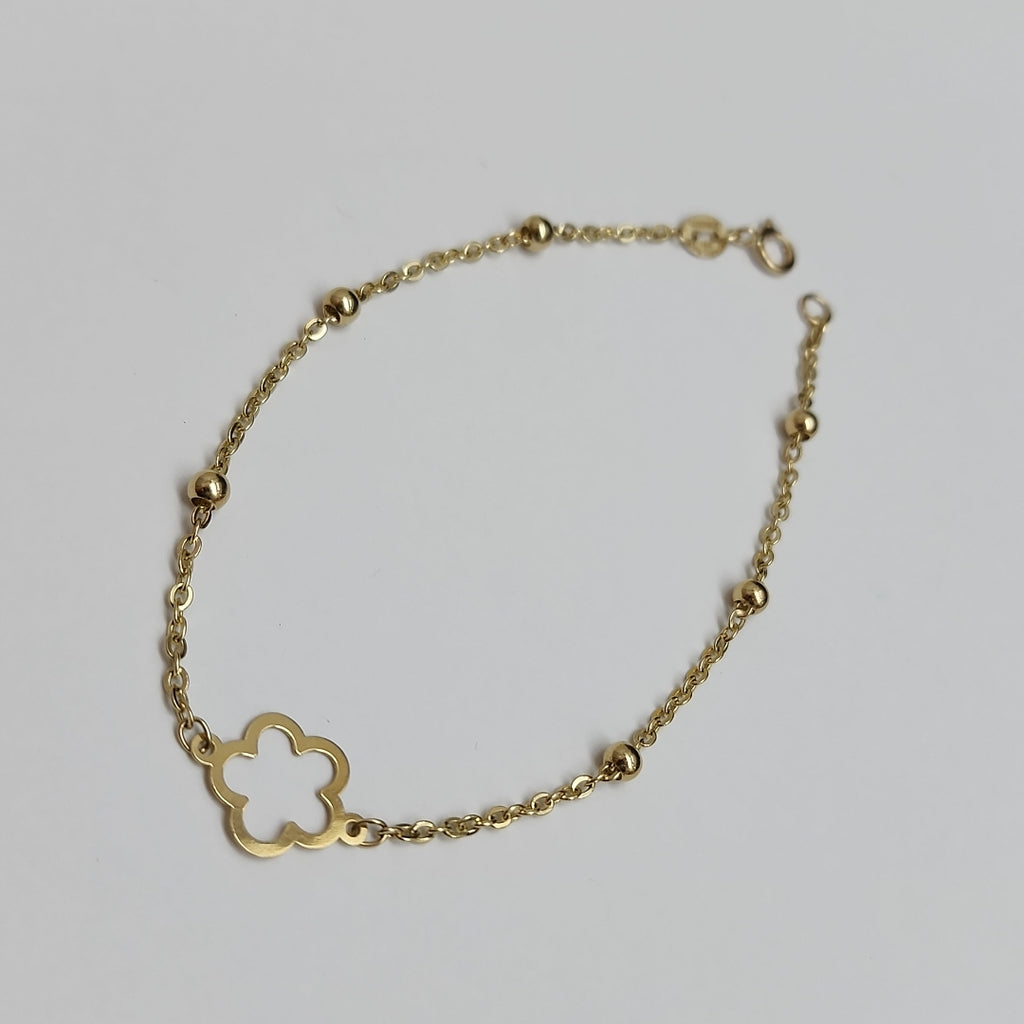 PULSERA TEJIDO ESPECIAL CON FLOR 14K 18 CM 1.6 GR (NUEVO)