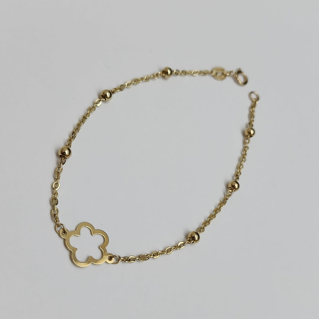 PULSERA TEJIDO ESPECIAL CON FLOR 14K 18 CM 1.6 GR (NUEVO)