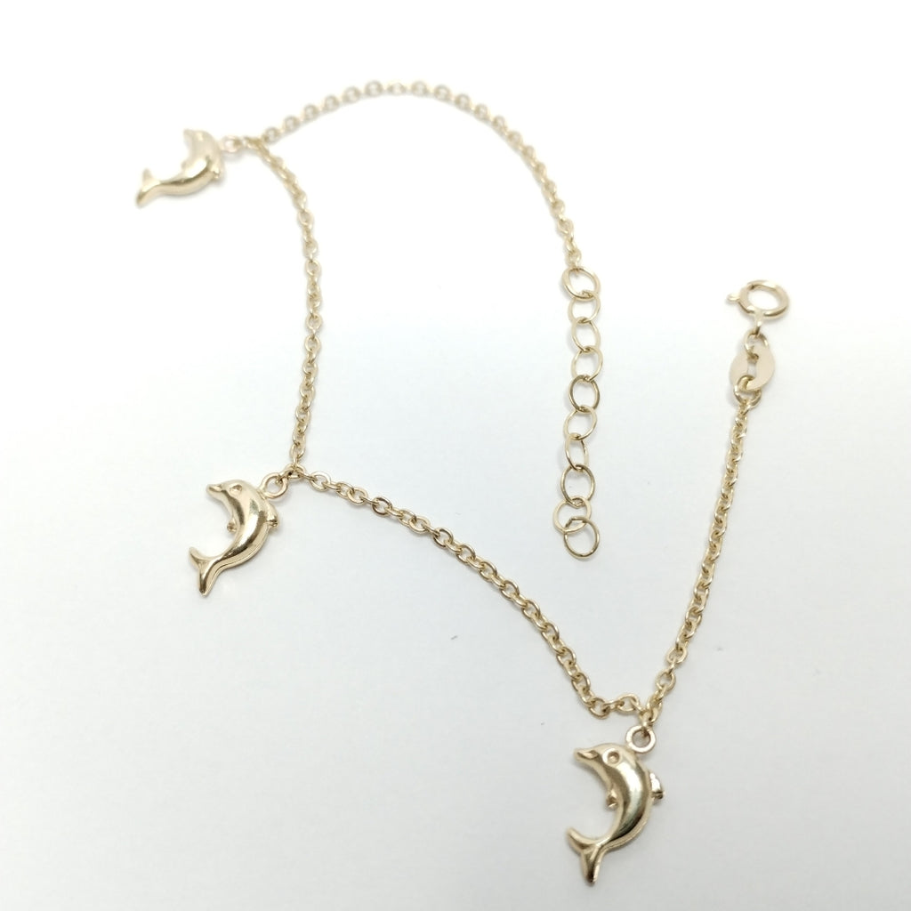 PULSERA ESPECIAL CON DIJES DELFINES 10K 18 CM 2 GR (NUEVO)
