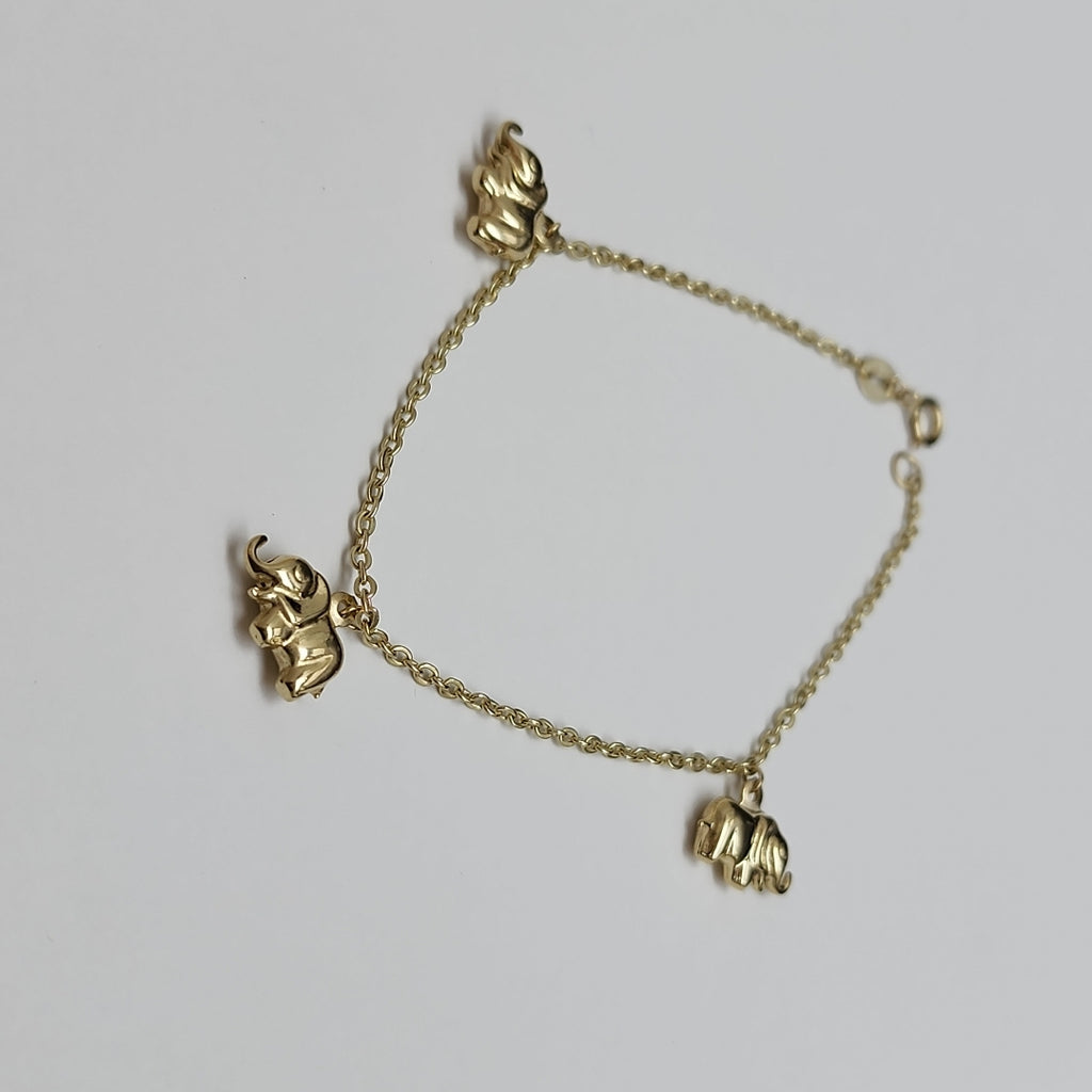 PULSERA ESPECIAL CON DIJES ELEFANTES 10K 18 CM 2.2 GR (NUEVO)