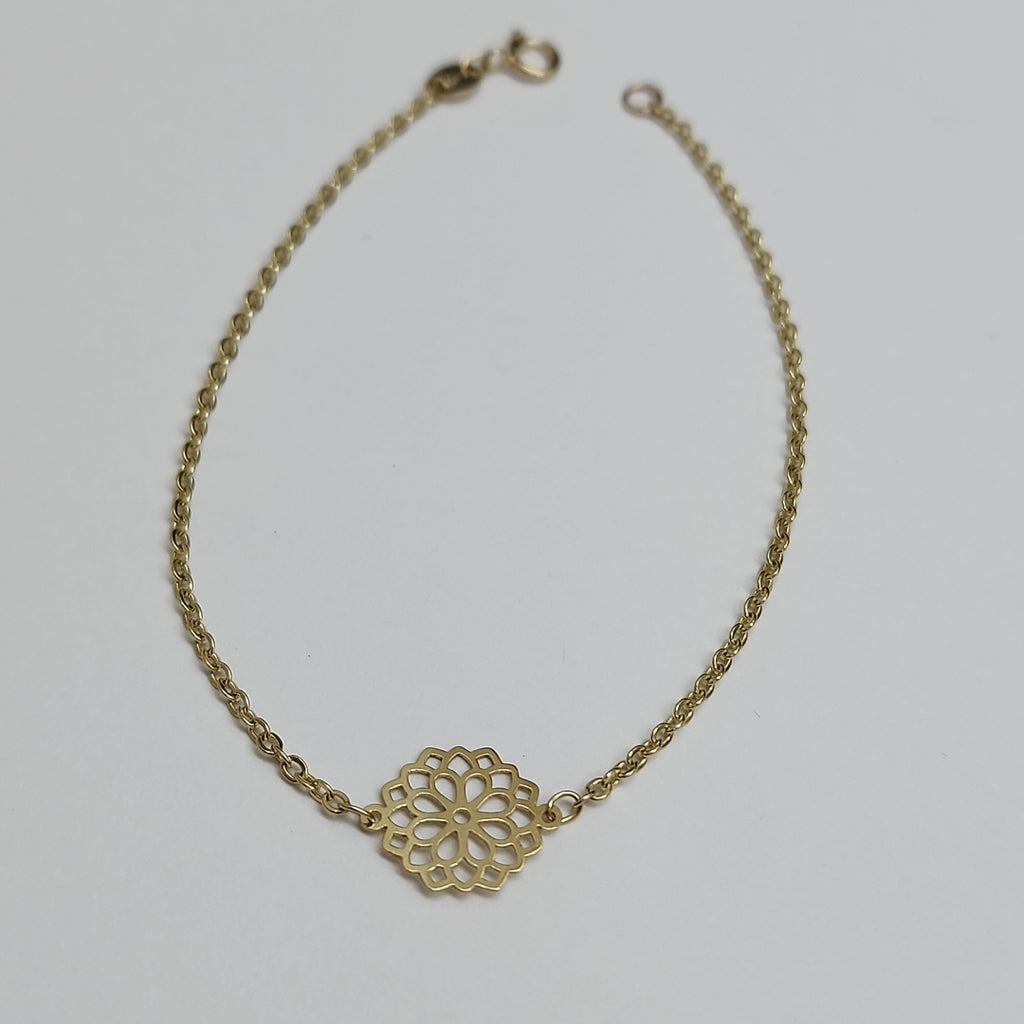 PULSERA TEJIDO ESPECIAL CON MANDALA 14K 18 CM 1.3 GR (NUEVO)