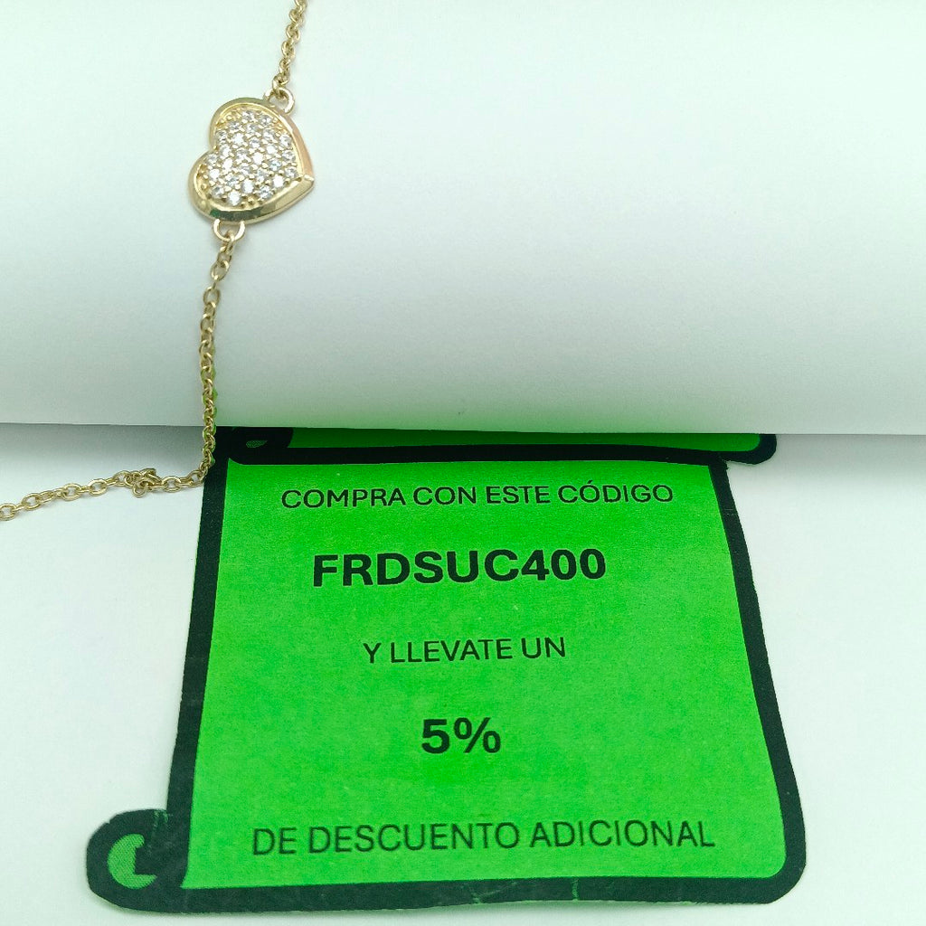 PULSERA TEJIDO ESPECIAL C CORAZON CIRCONIAS 14K 18 CM 2 GR (NUEVO)