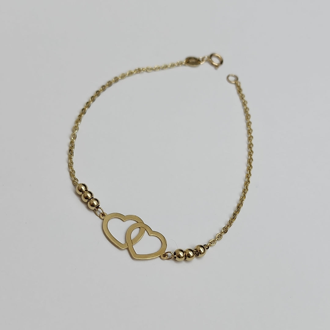 PULSERA TEJIDO ESPECIAL C CORAZONES 14K 18 CM 1.7 GR (NUEVO)