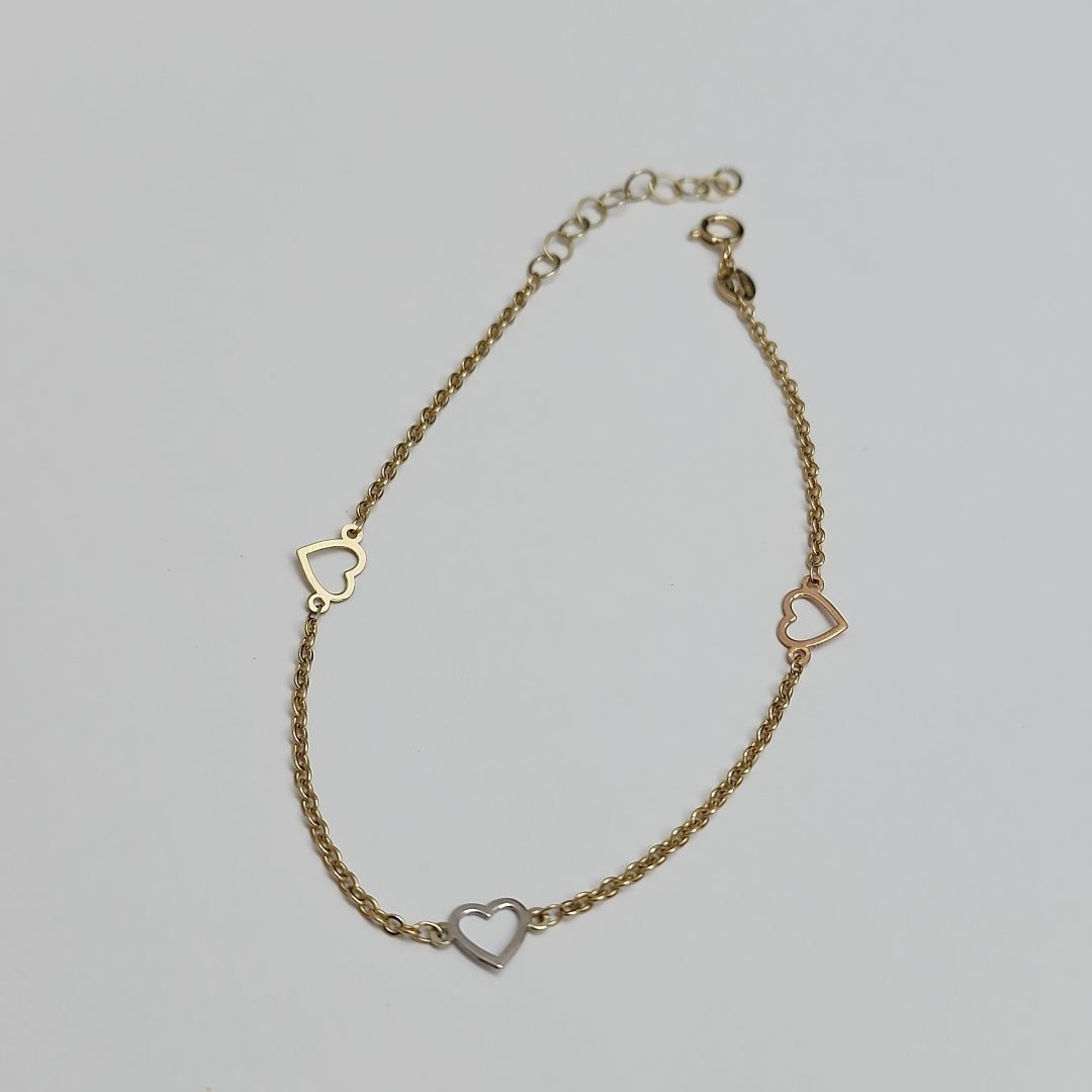 PULSERA ESPECIAL CON CORAZONES 10K 18 CM 1.3 GR (NUEVO)