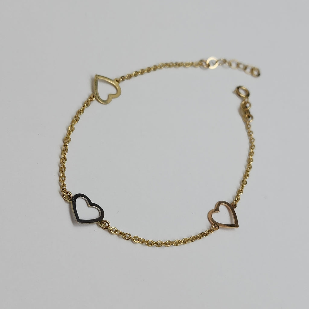 PULSERA ESPECIAL CON CORAZONES CONBINADOS 14K 18 CM 1.7 GR (NUEVO)