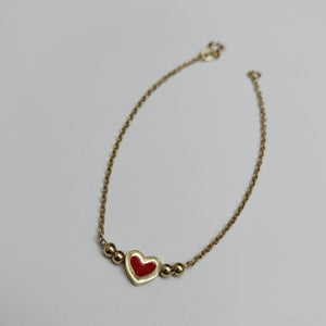 PULSERA TEJIDO ESPECIAL C CORAZON ROJO 14K 18 CM 2 GR (NUEVO)