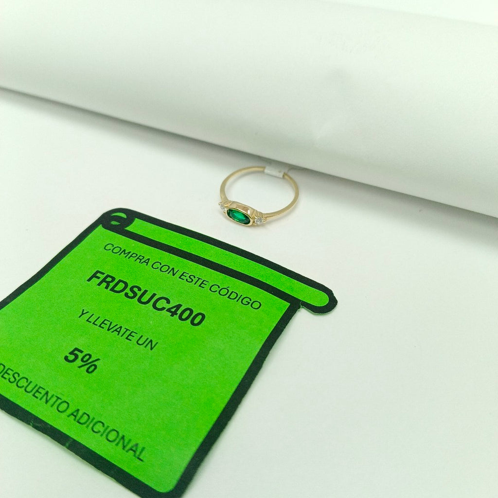 ANILLOS TEJIDO ANILLITO C CIRCONIAS Y PIEDRA VERDE 14K 7 1.1 GR (NUEVO)