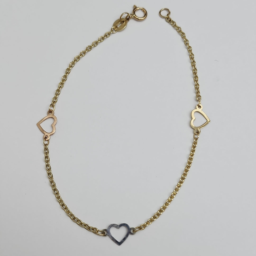PULSERA ESPECIAL CON CORAZONES 14K 18 CM 1.3 GR (NUEVO)